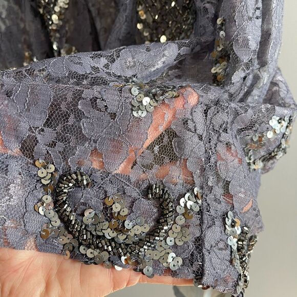 Aidan Mattox Sequin Slate Grey/Purple Prussian Fit & Flare Mini Dress | SZ 2 - Picture 15 of 17